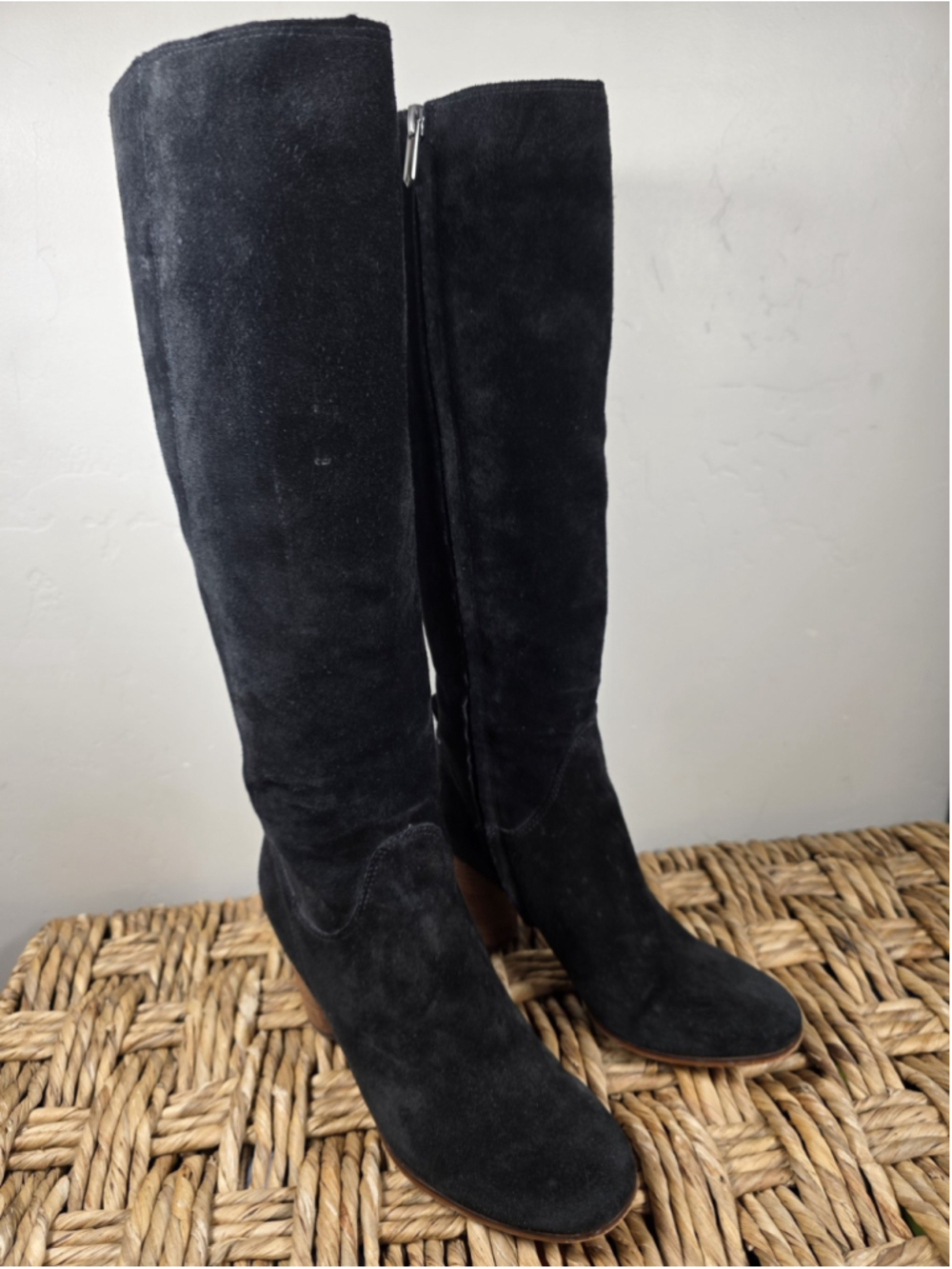 Sam Edelman Camellia Tall Boots Black Suede Leather Knee High Sz 7.5 Classic